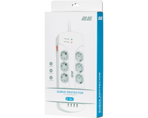 Мережевий фільтр живлення 2E 8XSchuko, 3G*1.5мм, 4*USB-A, 3м, white (2E-SP815M3USBWH)
