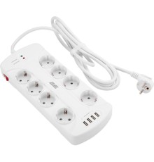 Мережевий фільтр живлення 2E 8XSchuko, 3G*1.5мм, 4*USB-A, 3м, white (2E-SP815M3USBWH)