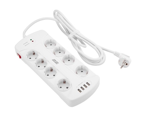 Мережевий фільтр живлення 2E 8XSchuko, 3G*1.5мм, 4*USB-A, 3м, white (2E-SP815M3USBWH)