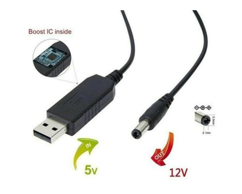 Кабель живлення USB 2.0 AM to DC 5.5 х 2.1 mm 1.0m 5V to 12V Dynamode (DM-USB-DC-5.5x2.1-12V)