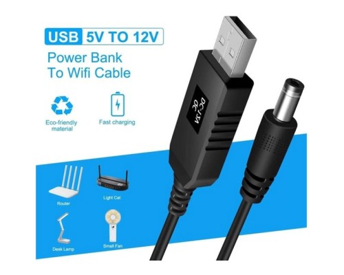 Кабель живлення USB 2.0 AM to DC 5.5 х 2.1 mm 1.0m 5V to 12V Dynamode (DM-USB-DC-5.5x2.1-12V)