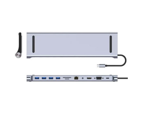 Порт-реплікатор Dynamode 11-in-1 USB-C to HDTV 4K/30Hz, VGA, 1хUSB3.0, RJ45, Type-C PD, Audio, SD/MicroSD (BYL-2003)