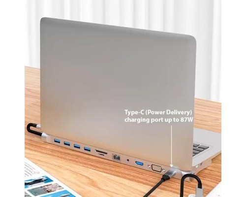 Порт-реплікатор Dynamode 11-in-1 USB-C to HDTV 4K/30Hz, VGA, 1хUSB3.0, RJ45, Type-C PD, Audio, SD/MicroSD (BYL-2003)