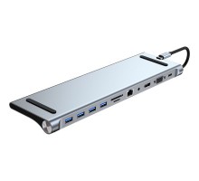 Порт-реплікатор Dynamode 11-in-1 USB-C to HDTV 4K/30Hz, VGA, 1хUSB3.0, RJ45, Type-C PD, Audio, SD/MicroSD (BYL-2003)