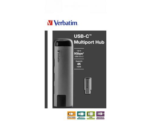 Концентратор Verbatim USB-C to U3.1G1/U3.0x2/HDMI/RJ45 (49141)