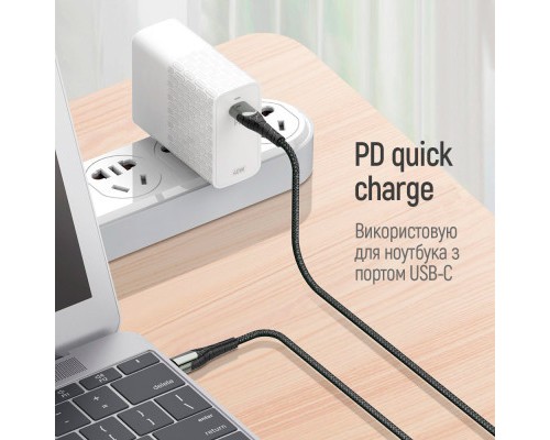 Дата кабель USB-C to USB-C 2.0m PD Fast Charging 65W 3A grey ColorWay (CW-CBPDCC039-GR)