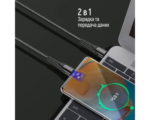 Дата кабель USB-C to USB-C 2.0m PD Fast Charging 65W 3A grey ColorWay (CW-CBPDCC039-GR)