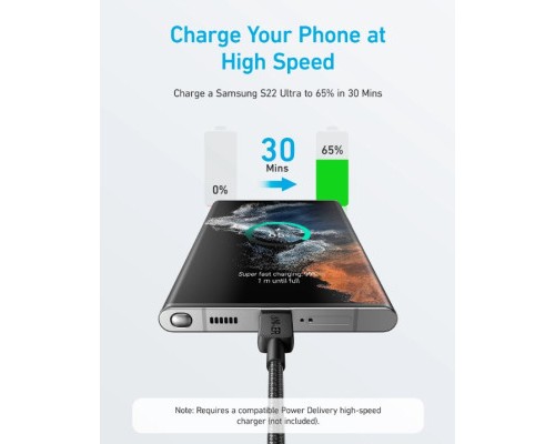 Дата кабель USB-C to USB-C 0.9m 322 Black Anker (A81F5G11)