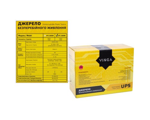 Пристрій безперебійного живлення Vinga LCD 2000VA metall case (VPC-2000M)