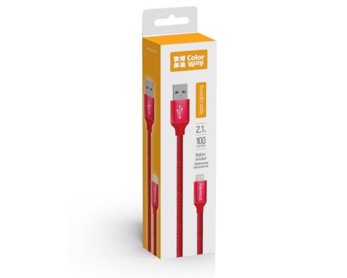 Дата кабель Кабель Colorway USB - Apple Lightning 2.1А 1м червоний ColorWay (CW-CBUL004-RD)