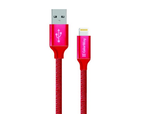 Дата кабель Кабель Colorway USB - Apple Lightning 2.1А 1м червоний ColorWay (CW-CBUL004-RD)