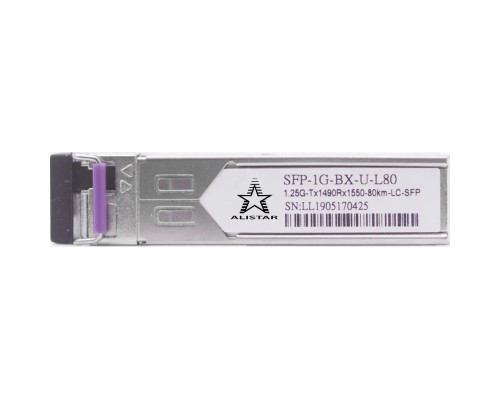 Модуль SFP Alistar Модуль SFP 1000BASE-BX 1SM WDM LC 80KM TX1490/RX1550nm DDM (SFP-1G-BX-U-L80)