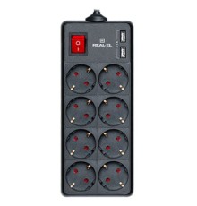 Мережевий фільтр живлення REAL-EL REAL-EL RS-8 PROTECT USB, 3m, black (EL122300020)