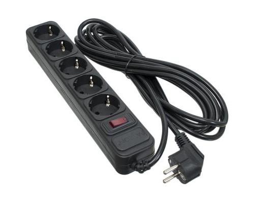 Мережевий фільтр живлення Patron 5.0 m3*1mm2 (SP-1055) 5 розеток BLACK (EXT-PN-SP-1055)