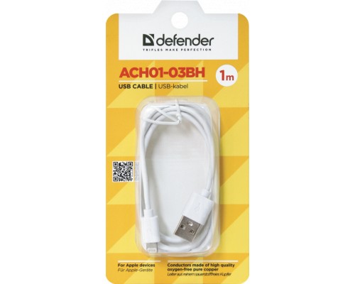 Дата кабель USB 2.0 AM to Lightning 1.0m ACH01-03BH white Defender (87479)