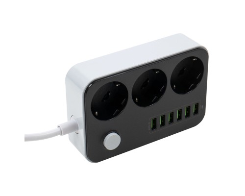 Мережевий фільтр живлення ColorWay CW-CHЕ36B, 3 розетки/6USB Black 1.8M (CW-CHE36B)