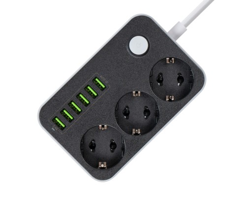 Мережевий фільтр живлення ColorWay CW-CHЕ36B, 3 розетки/6USB Black 1.8M (CW-CHE36B)