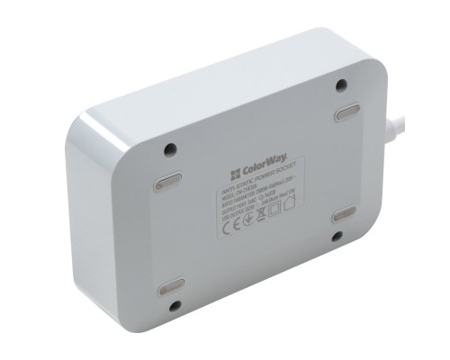 Мережевий фільтр живлення ColorWay CW-CHЕ36B, 3 розетки/6USB Black 1.8M (CW-CHE36B)