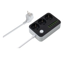 Мережевий фільтр живлення ColorWay CW-CHЕ36B, 3 розетки/6USB Black 1.8M (CW-CHE36B)