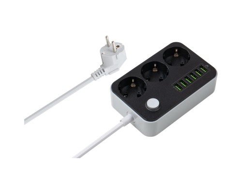 Мережевий фільтр живлення ColorWay CW-CHЕ36B, 3 розетки/6USB Black 1.8M (CW-CHE36B)
