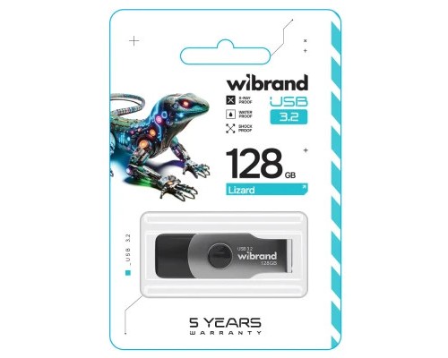 USB флеш накопичувач Wibrand 128GB Lizard Black USB 3.2 Gen 1 (USB 3.0) (WI3.2/LI128P9B)