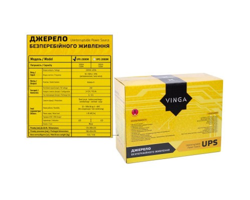 Пристрій безперебійного живлення Vinga LED 2000VA metall case (VPE-2000M)