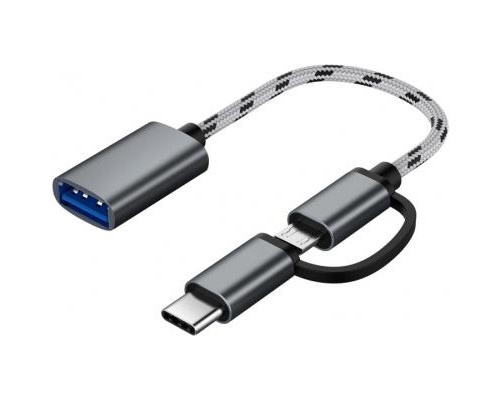 Дата кабель OTG USB 2.0 AF to Micro 5P + Type-C grey XoKo (AC-150-SPGR)