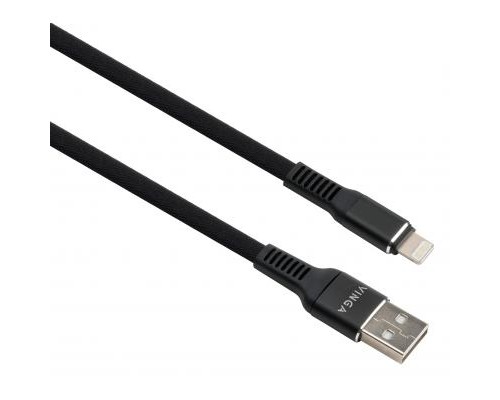 Дата кабель USB 2.0 AM to Lightning 1.0m flat nylon black Vinga (VCPDCLFNB1BK)