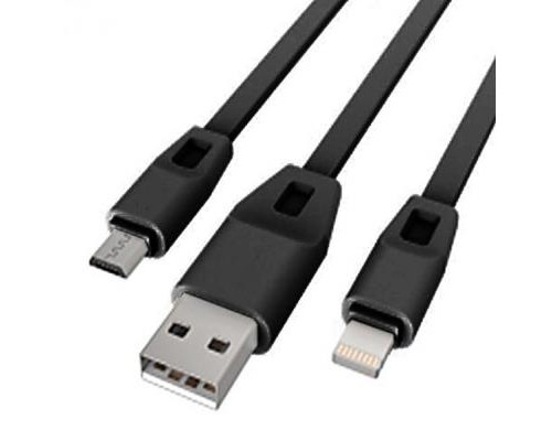 Дата кабель USB 2.0 AM to Lightning + Micro 5P 1.0m 2А (DR-1622) (Black) Drobak (219093)
