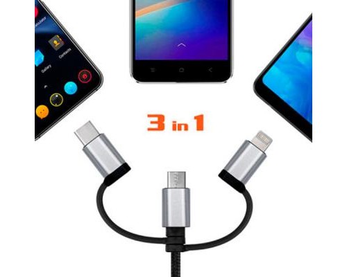 Дата кабель USB 2.0 AM to 3in1 1.0m Premium black REAL-EL (EL123500035)