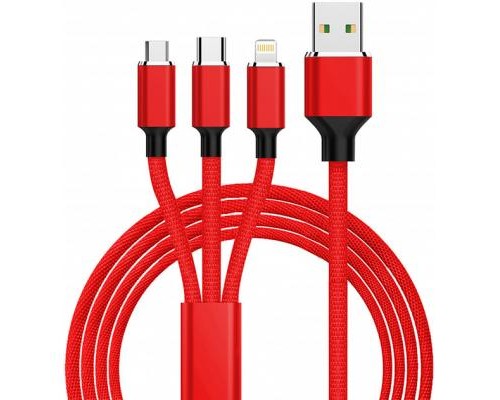Дата кабель USB 2.0 AM to Lightning + Micro 5P + Type-C 1.2m red XoKo (SC-330-RD)