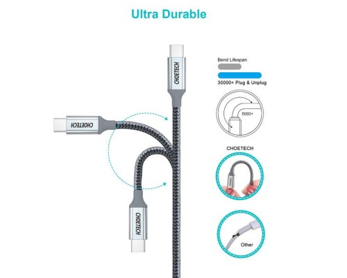 Дата кабель USB-C to USB-C 1.8m USB 2.0 100W Choetech (XCC-1002-GY)