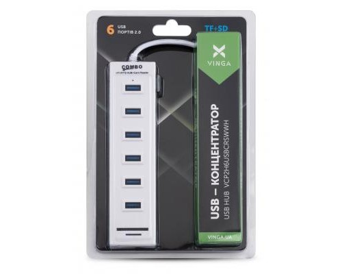 Концентратор Vinga 6xUSB2.0 + card-reader with switch (VCP2H6USBCRSWWH)