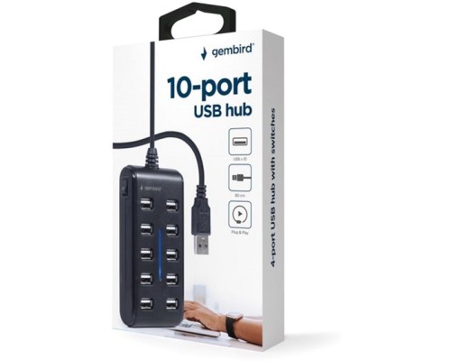 Концентратор Gembird USB 2.0 10 ports black (UHB-U2P10P-01)