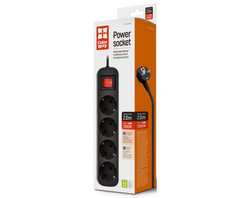 Мережевий фільтр живлення ColorWay CW-PSEA42BK /2M black (CW-PSEA42BK)