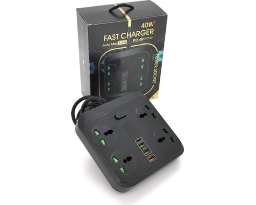 Мережевий фільтр живлення Voltronic TВ-Т18, 4роз, 2*USB+PD Black (OS-Т18-Black)