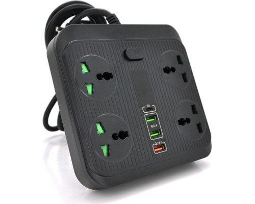 Мережевий фільтр живлення Voltronic TВ-Т18, 4роз, 2*USB+PD Black (OS-Т18-Black)