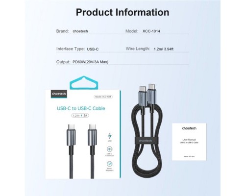 Дата кабель USB-C to USB-C 1.2m USB 2.0 60W Choetech (XCC-1014-BK)