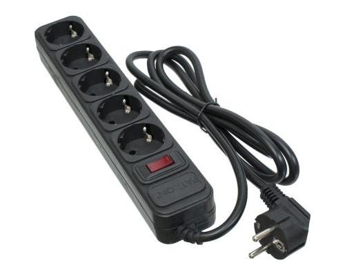 Мережевий фільтр живлення Patron 1.8 m3*1.5mm2 (SP-1652) 5 розеток BLACK (EXT-PN-SP-1652)