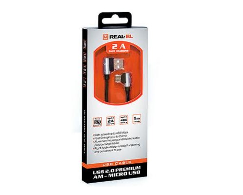 Дата кабель USB 2.0 AM to Micro 5P 1.0m Premium black REAL-EL (EL123500031)