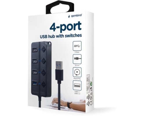 Концентратор Gembird 4 ports (1xUSB3.1+3xUSB2.0) switch black (UHB-U3P1U2P3P-01)