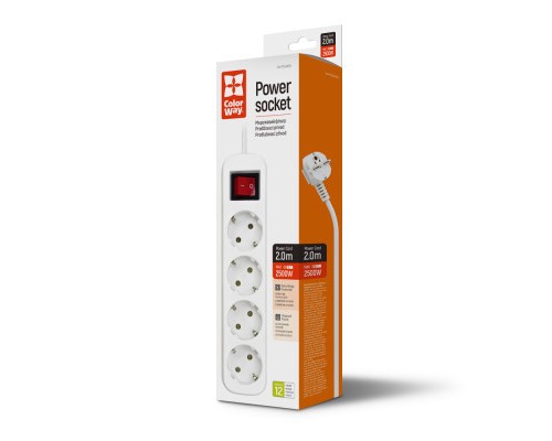 Мережевий фільтр живлення ColorWay CW-PSEA42W/ 2M white (CW-PSEA42W)