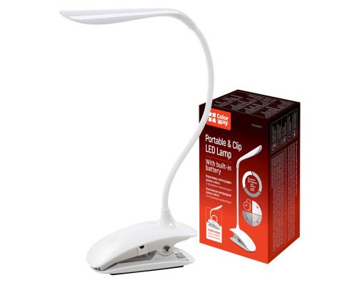 Настільна лампа ColorWay LED Flexible & Clip with built-in accumulator 500mAh (CW-DL04FCB-W)