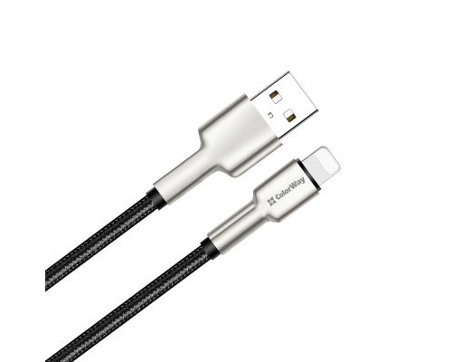 Дата кабель USB 2.0 AM to Lightning 1.0m head metal black ColorWay (CW-CBUL046-BK)