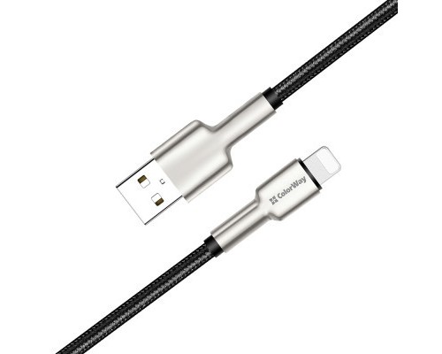 Дата кабель USB 2.0 AM to Lightning 1.0m head metal black ColorWay (CW-CBUL046-BK)