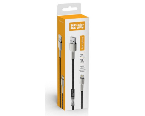 Дата кабель USB 2.0 AM to Lightning 1.0m head metal black ColorWay (CW-CBUL046-BK)