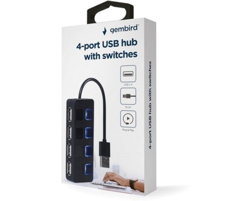 Концентратор Gembird USB 2.0 4 ports switch black (UHB-U2P4-05)