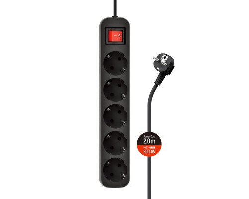 Мережевий фільтр живлення ColorWay CW-PSEA52BK, 5 розеток/ 2M black (CW-PSEA52BK)