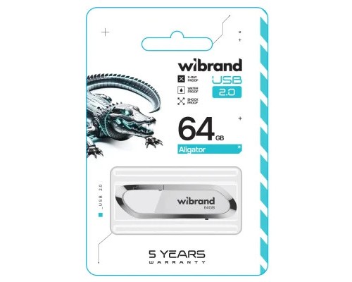 USB флеш накопичувач Wibrand 64GB Aligator White USB 2.0 (WI2.0/AL64U7W)