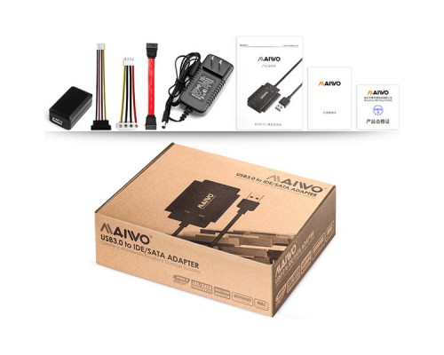 Адаптер Maiwo USB 3.0 to 2.5/3.5'' IDE/SATA HDD/SSD, 5.25'' CD-R, PA 2V/2A (K132U3IS)